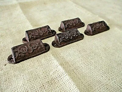 5 Cast Iron Brown 3  Ornate Pulls Drawer Cabinet Bin Handles Rustic Vintage Cup  • $14.99