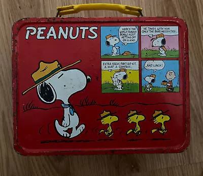 Vintage Peanuts Red Metal 1960s Lunchbox No Thermos Sh13 • $23.95