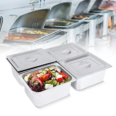 4 Pack 6 Deep Stainless Steel Steam Table Pans W/ Lids Hotel Food Prep 1/2 Size • $57.95