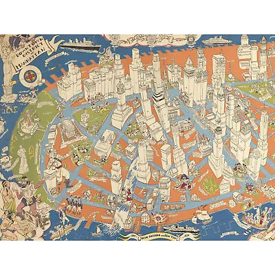 Zaidenberg 1938 Pictorial Map Manhattan History XL Wall Art Canvas Print • £19.99