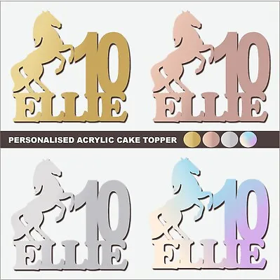 Personalised Horse Birthday Acrylic Mirror Cake Topper Any Name Age Party Decor • £4.79