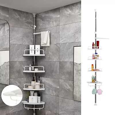£14.29 • Buy Bathroom Telescopic Corner Shelf Storage 4 Tier Shower Organiser White Anti Rust