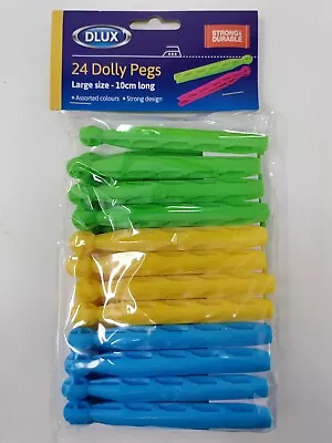 96 X Dolly Pegs Large 10cm Assorted Colours Strong Design Clothes Laundry Drying • £8.49