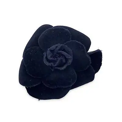 Chanel Vintage Brooch In Canvas Col. Black Camellia • $459.88