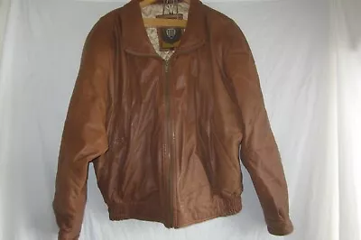 NICE VTG 1993 I.O.U. Leather Collection Bomber Jacket Brown Size Large • $44.99