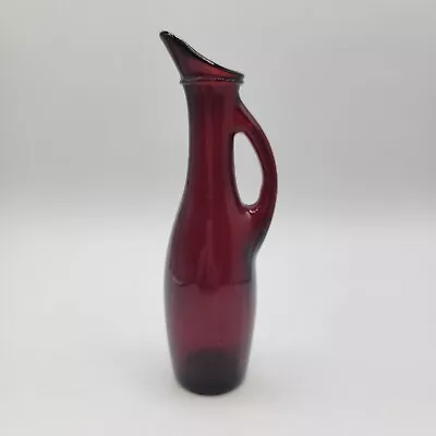 Vtg  Deep Ruby Red Oil/Vinegar Glass Cruet  With Handle Bottle Decanter Carafe • $20.61