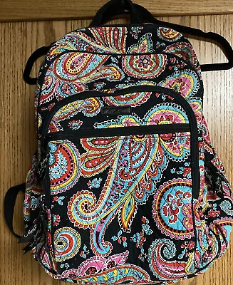 Vera Bradley Laptop Backpack Parisian Paisley Design Black Pink Retired & Rare • $34.99