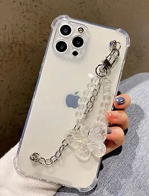 Clear Transparent 3D Butterfly Phone Case With Wrist Strap Charm Pendant - UK 📫 • £4.50