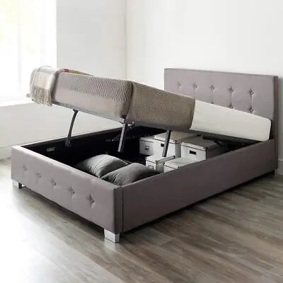 Aspire Beds Upholstered Ottoman W/ End Opening Lift Grey Linen Small Double • £149.99