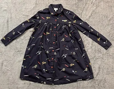 Lacoste Girls Shirt Youth 12 Print Flounced Oxford Cotton Dress All Over • £32.16
