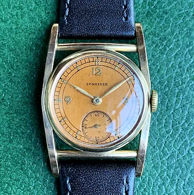 1946 Longines  Rail Case  Cal. 10L 17 Jewels 10K Gold Filled Art Deco Wristwatch • $399