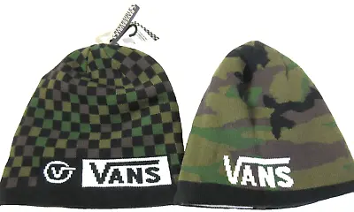 Vans Men's Reversible Circle Tab Checkerboard Camouflage Logo Beanie Green NWT • $19.99