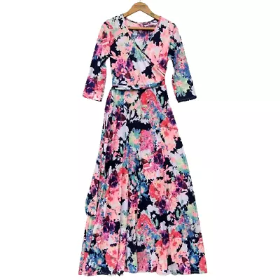 Pink Blush Maternity Maxi Dress Size S Floral Print Wrap Belted Pregnancy Photos • $31.99