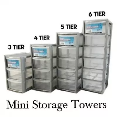 New Plastic Storage Tower 3 4 5 6 Tier Drawer Office Desktop Garage Mini Small • £10.95