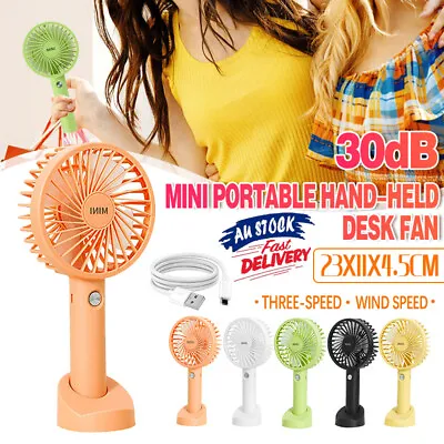 Mini Portable Hand-held Desk Fan Cooling Cooler USB Air Rechargeable 3 Speed AU • $11.99