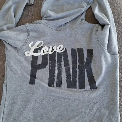 PINK Victorias Secret Sweater Gray Black Casual Comfort VS Pockets Hood • $3.57