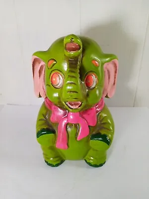 Vintage Bright Green And Pink Ceramic Elephant Piggy Bank Japan 6  Tall • $22.49