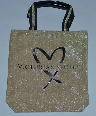 Victoria's Secret Gold Glittery Black Heart Tote Purse Hand Bag Large Shoulder • $29.99