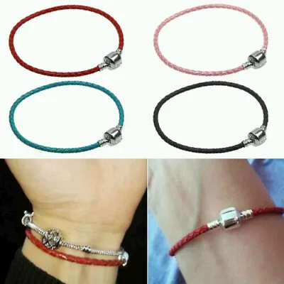 £3.16 • Buy Silver Plated Braided Cord Woven Bracelet Leather Charm Euro Bangle With Clasp