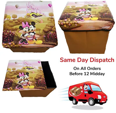 Kids Mickey Minnie Mouse Foldable Storage Box Ottoman Seat Toys Tidy Home School • £6.99