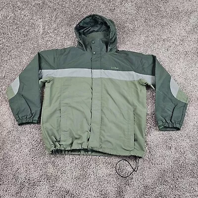 LL Bean Jacket Mens XL Green Full Zip Hooded Rain Outdoors Pockets *No Liner • $28.98