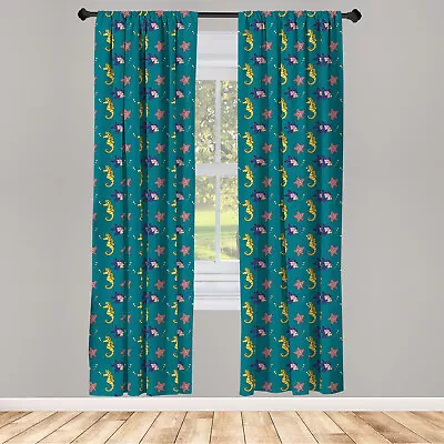 Nautical Curtains 2 Panel Set Childish Aquatic Life Art • £21.99