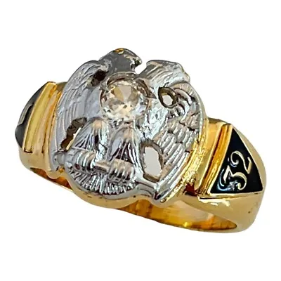 $94.99 • Buy Vintage Masonic Ring Freemason 32nd Degree 14K Gold Plate Cubic Zirconia Size 13