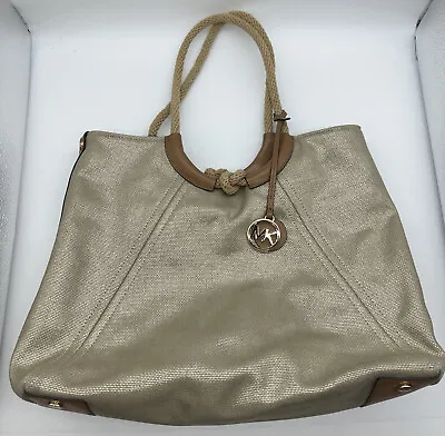 Michael Kors Isla Washed Large Ring Shoulder Tote Bag Metallic Beige Rope Handle • $67.99