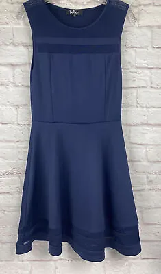 Lulu's Large Sheer Determination Fit & Flare Blue Mesh Skater Dress • $24.99