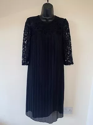 M&S Black Lace/pleated Dress Size 10 Bnwt • £10