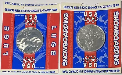 Two RARE Nagano Winter Olympics Medallion In Original Packaging Luge Snowboardi • $14.87