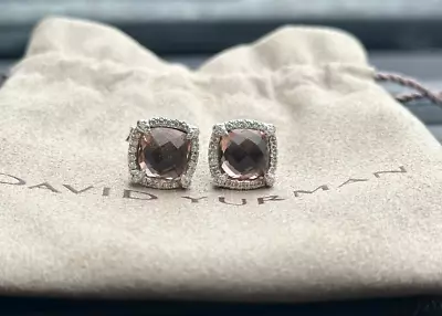 David Yurman Sterling Silver 9mm  Chatelaine Earrings With Morganite Diamonds  • $199