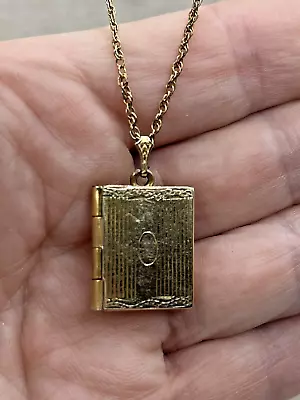 Vintage Gold Filled Book Locket On Gold Filled Chain Necklace • $19.99