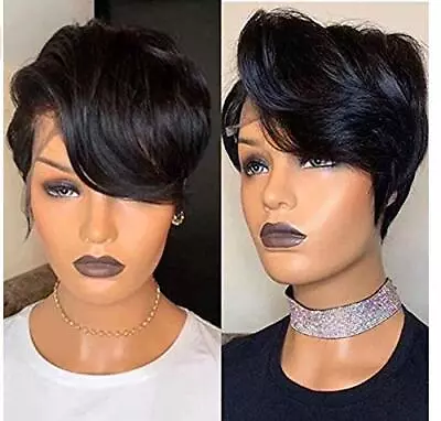 $37.59 • Buy Short Bob Pixie Cut Wig L Part Lace Front Curly Human Hair Wigs For Black Women