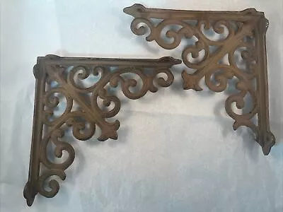 2 Vintage Brown Cast Iron Scroll Corner Shelf Brackets 7 3/4” • $24.99