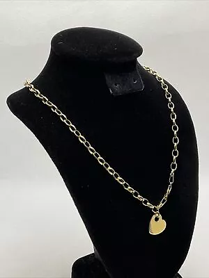 ITALY Solid 14K Yellow Gold OVAL Link Chain Necklace HEART Shaped Charm Pendant • $499.99