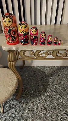 8pcs Pink Dolls Set Wooden Russian Nesting  Hand Painted Babushka Matryoshka • $15.99