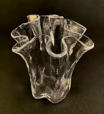 Vintage MUURLA EVA Glass Vase Finland Handkerchief MCM Art Glass Label Ruffled • $26