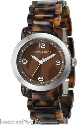 New Michael Kors Brown Tortoisesilvermk Logo Dial Acrylic Watch Mk4232 • £158.51