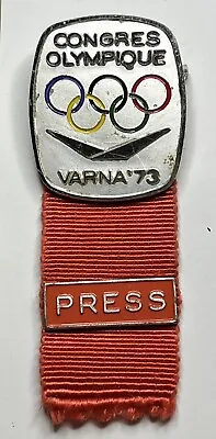 '73 Varna IOC Session Badge ~ Silver ~ 1973 Olympic Pin ~ By Bertoni ~ Press • $50