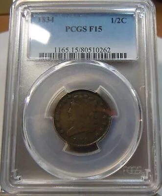 PCGS 1834 Classic Head 1/2 Half Cent-F15-affordable Type Set Coin • $56.50