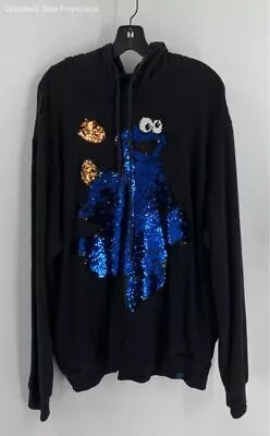 Ryptic Mens Black Cotton Long Sleeve Sequin Cookie Monster Hoodie Size 3XL • $34.99