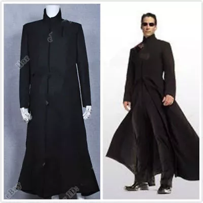 The Matrix Neo Cosplay Costume Black Uniform Trench Coat Custom Made • £55.20