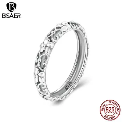 Bisaer 925 Sterling Silver Vintage Pattern Wedding Ring For Women Gifts Jewelry • $9.22