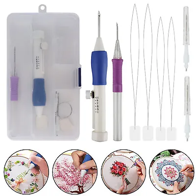 DIY Punch Needle Magic Embroidery Pen Set Stitching Thread Tool Sewing Craft Kit • $9.98