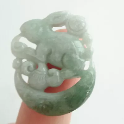 Certified  Green Natural A Jade Jadeite Carved Rabbit Ruyi Coin Pendant • $0.99