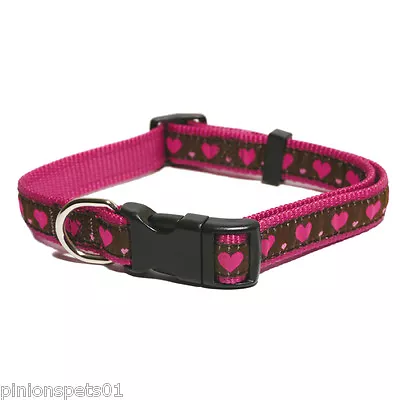 Rosewood Adjustable Nylon Dog Puppy Collars Leads Pink Hearts Brown  Wag'n'walk • £3.95