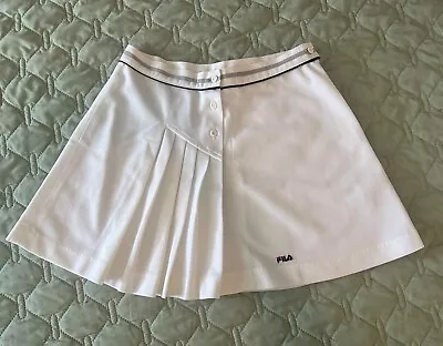 Vintage 1980s FILA White Tennis Skirt Pleated On The Right Side  Size 6 • $40