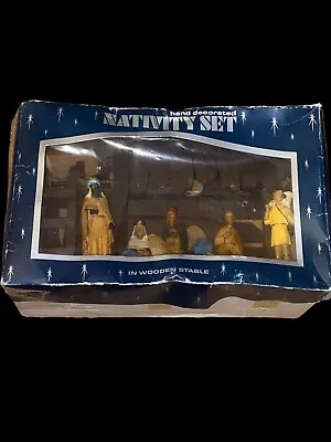 Vintage Traditional Nativity Stable Scene Christmas Hand Painted Resin Figures • £49