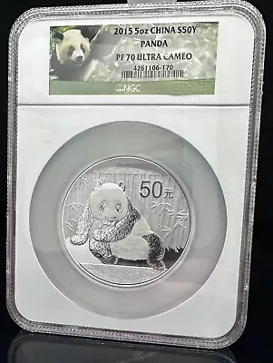 2015 China Panda 5oz Silver Coin 50 Yuan NGC PF 70 ULTRA CAMEO • $300